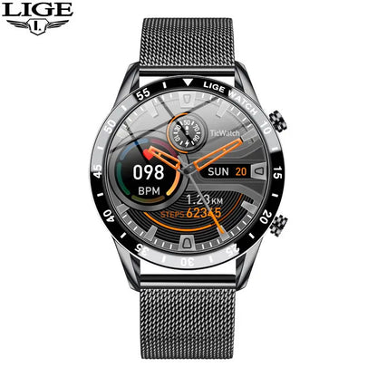 LIGE Luxury Full Circle Touch Screen Men Smart Watch Bluetooth Call Steel Band Waterproof Sports Fitness Watch For Android IOS