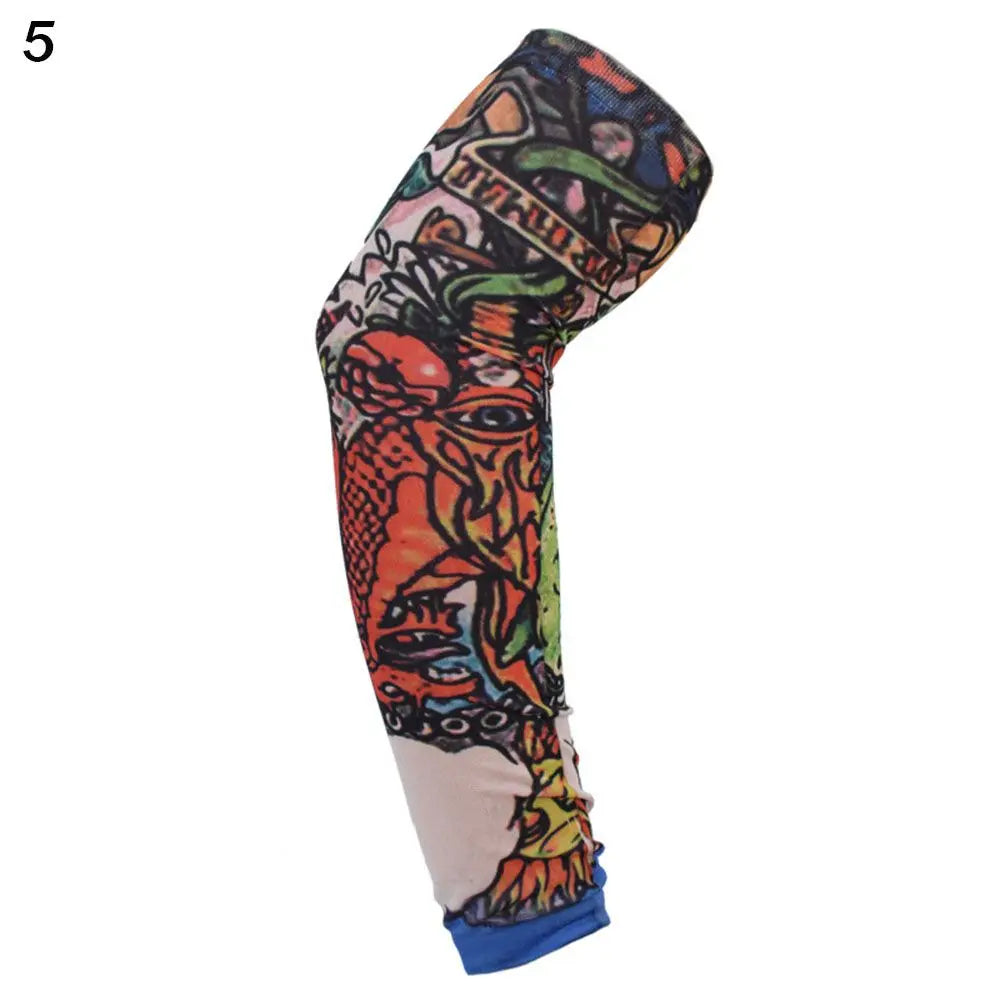 1Pcs New Flower Arm Tattoo Sleeves Seamless Outdoor Riding Sunscreen Arm Sleeves Sun Uv Protection Arm Warmers For Men Women