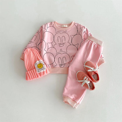 0 1 2 3year Old Baby Sweatshirt Set Loose Fashion Printed Mickey Children's Tracksuit Kids Clothing Long Sleeved Tops Sweatpants