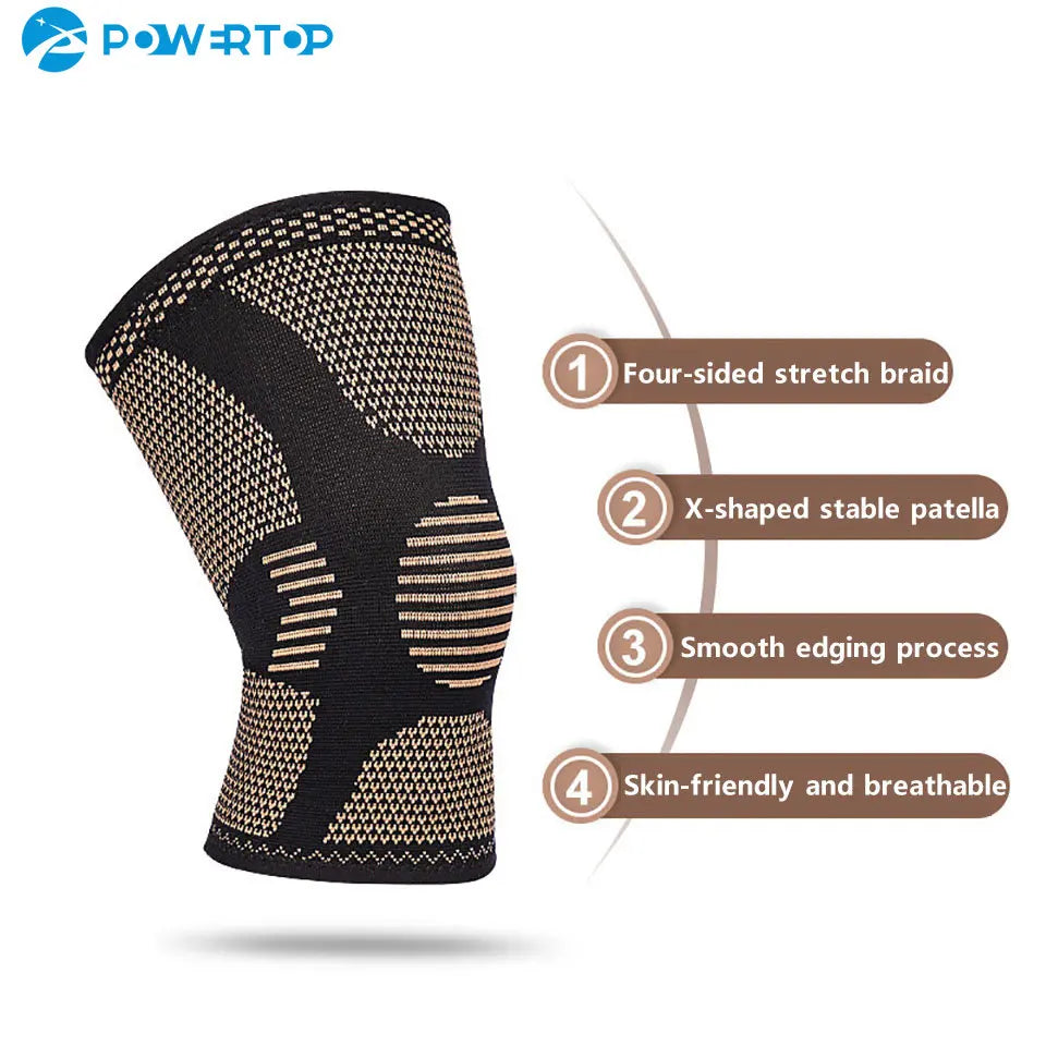 1Pcs Band Copper Nylon Knee Brace Relief Arthritis Pain Support Knee Sleeve Compression Sports Fitness Workout Knee Protection