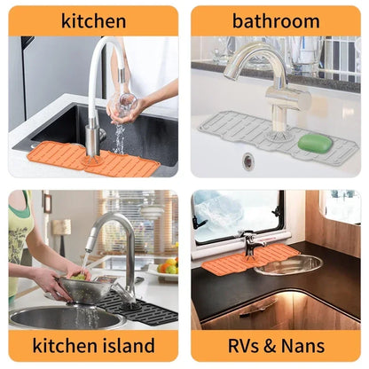 Silicone Kitchen Faucet Mat For Sink Sponge Drain Rack Foldable Sink Mat Faucet Splash Catcher Bathroom Countertop Protector Mat