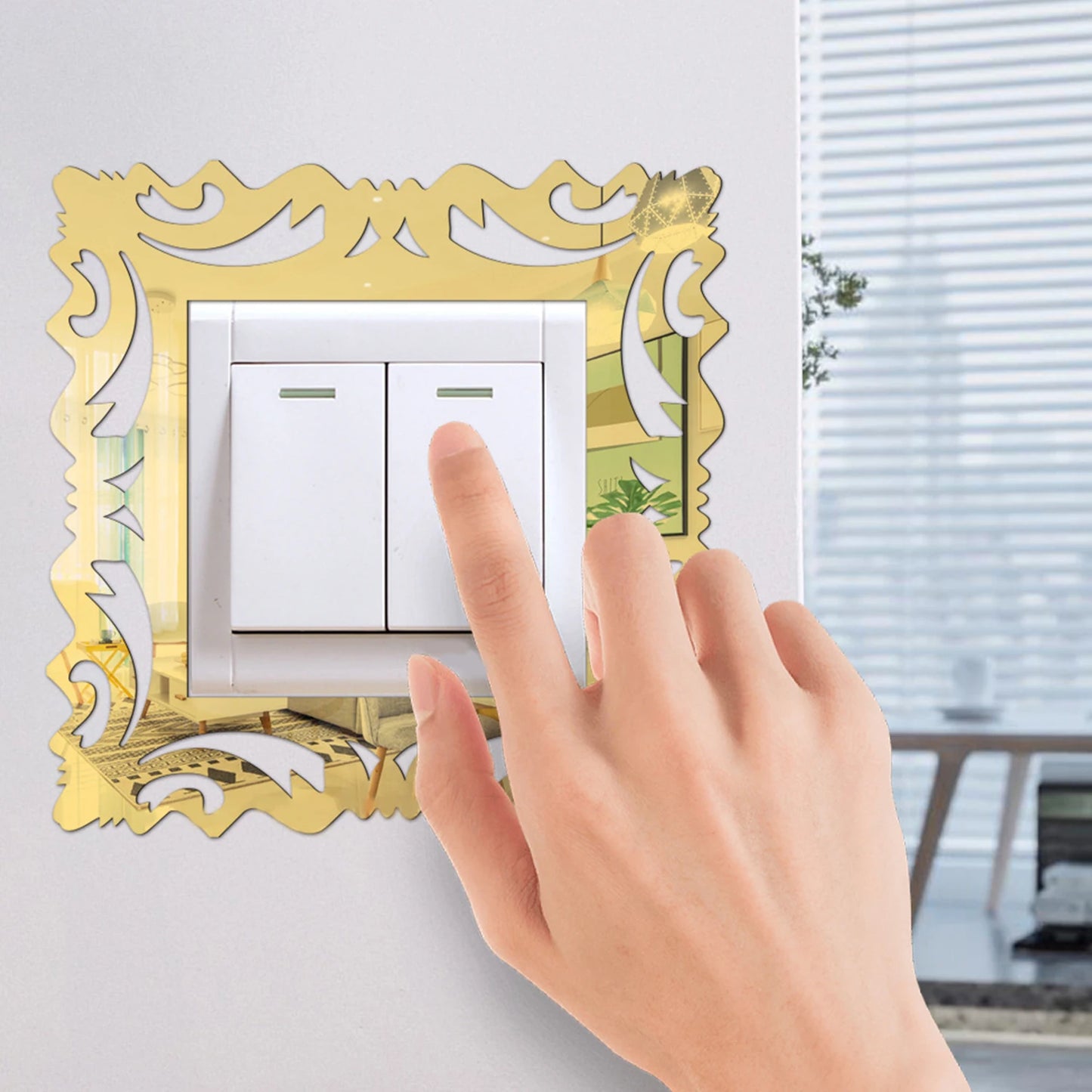 Mirror Acrylic Switch Wall Stickers Apartment Decoration Protector For Power Frames Things To House Plugs Trims Young Rose Gold