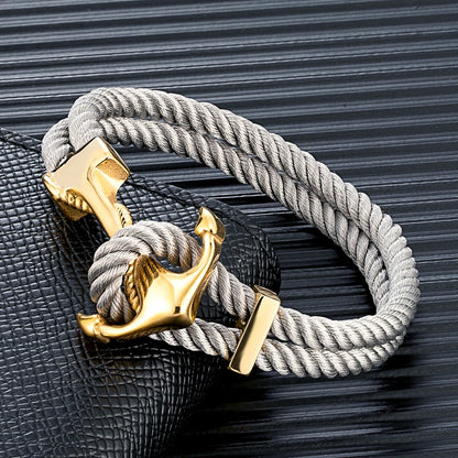 MKENDN Fashion Men Anchor Bracelet Woven Multilayer Survival Rope Bracelets For Women Gold Color Stainless Steel Sailor Buckle