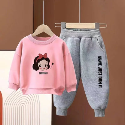 Autumn Baby Girl Boy Clothes Set Children Disney Snow White Printing Sweatshirt Top and Pants Bottom Suit Long Sleeve Tracksuit