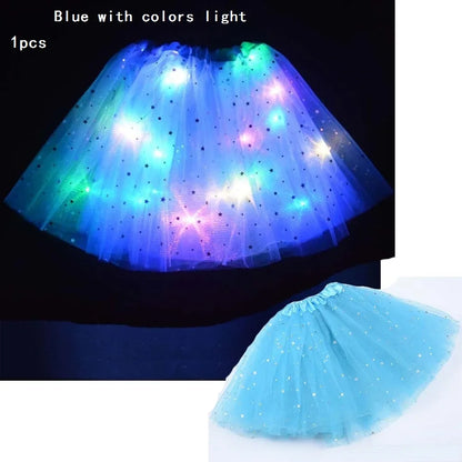 Women's Girl Glow Star Tutu Light Up Skirt Birthday Wedding LED Clothes Ballet Dance Halloween Christmas Fancy Party Costume