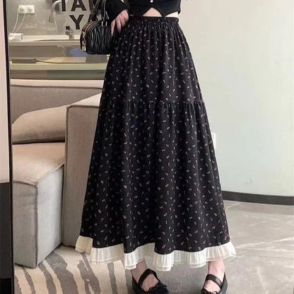 2024 New White Floral Skirt with High Waist Mid Length Design for Spring and Summer Niche Long Skirt Irregular Fairy Skirt