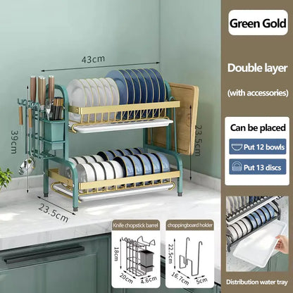 2025NEW Dish Drying Rack 2-Tier Compact Kitchen Dish Rack Drainboard Set Large Rust-Proof Dish Drainer with Utensil Holder