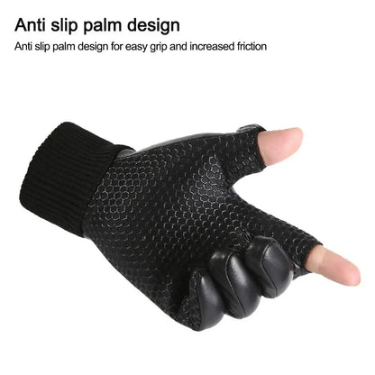 Men Leather Gloves Warm Thermal Fleece Leather Gloves Windproof Ski Snow Snowboard Touch Thick Plush Gloves Riding Gloves