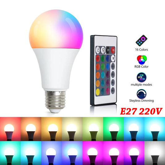 LED Light Bulbs AC 220V E27 RGB Bombillas LED Lamp IR Remote Control Changeable Colorful RGB White Ampoules Spotlight Led Bulb