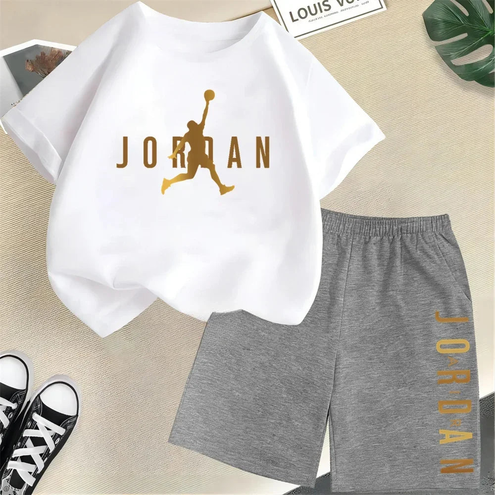 Summer Slam Dunk Master Pattern Printed Children Short Sleeve T-shirt + Shorts 2pcs Set Kids Boy Girl Fashion Clothing Outfits