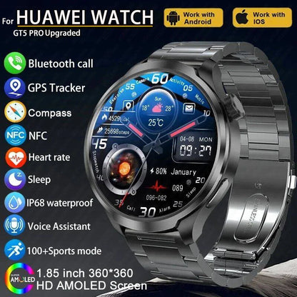 2025 New 1.85" AMOLED Screen GPS Sports Smart Watch Men NFC Compass Heart Rate Waterproof Bluetooth Call Smartwatch For HUAWEI