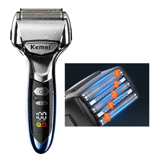 Kemei 5-Blade System Electric Shaver For Men Face Beard Wet Dry Electric Razor Rechargeable Bald Head Shaving Machine