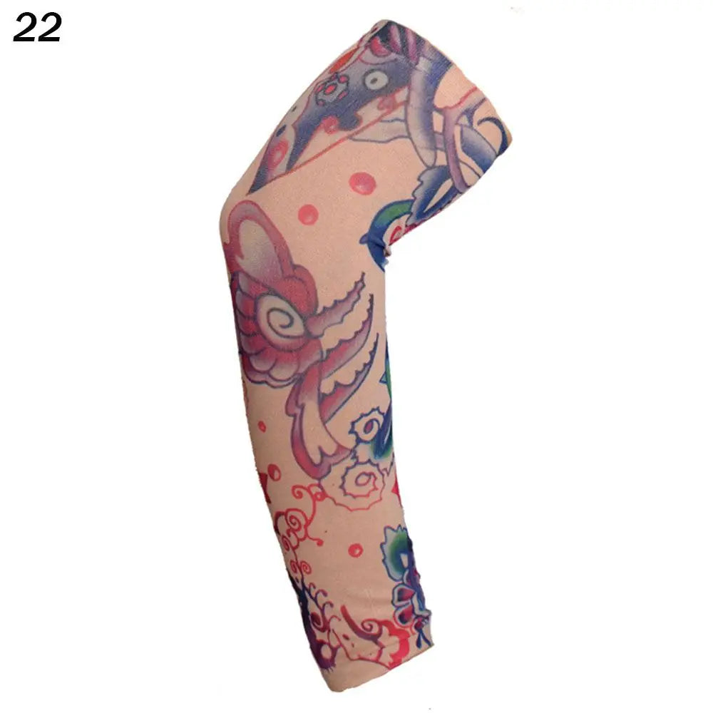 1Pcs New Flower Arm Tattoo Sleeves Seamless Outdoor Riding Sunscreen Arm Sleeves Sun Uv Protection Arm Warmers For Men Women