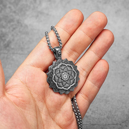 Buddhism Mandala Flower Amulet Men Necklaces Stainless Steel Pendants Chains Women Jewelry Cool Male Accessories Gifts Wholesale