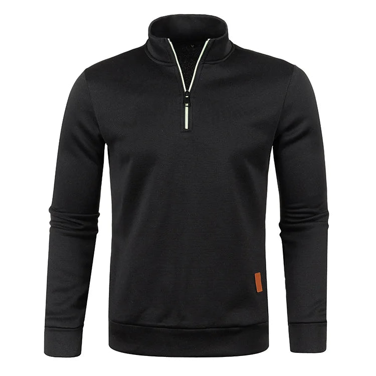 Solid Color Coat Men Autumn Winter Long Sleeve Zipper Stand Collar T-shirts for Men Pullover Top Sports Male