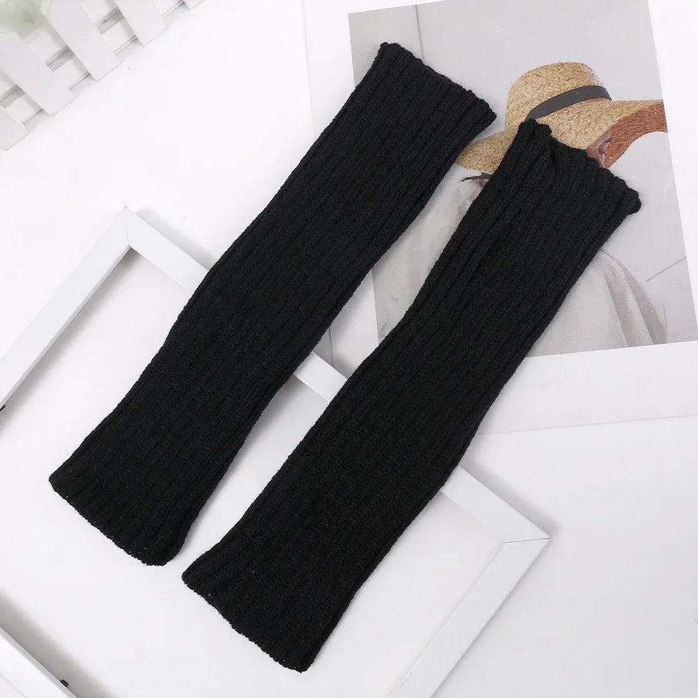 Women Knitted Arm Warmer Long Fingerless Gloves Mitten Winter Y2K Solid Arm Sleeve Fashion Casual Soft Girls Clothes Punk Gloves