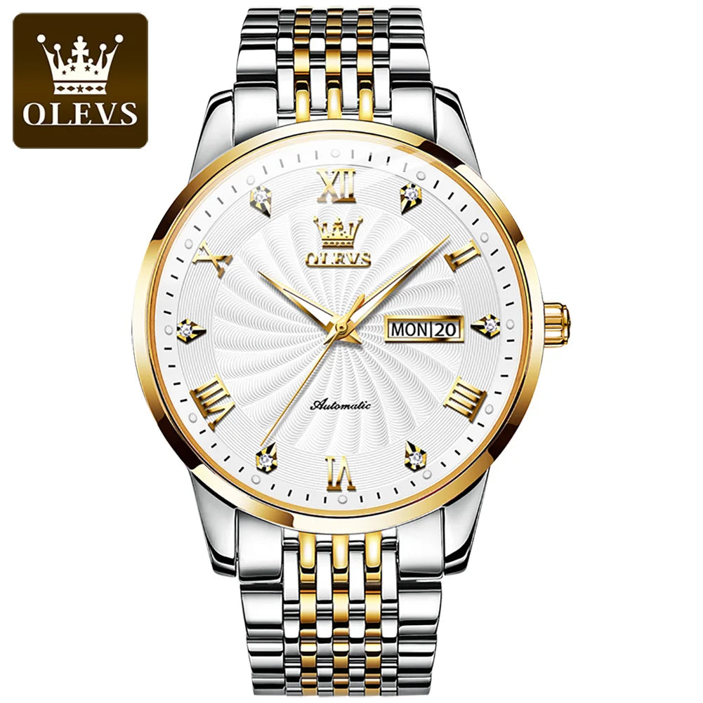 OLEVS Top Brand Luxury Watch for Men Automatic Movement Mechanical Male Wristwatch Waterproof Stainless Steel Men's Watches