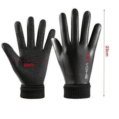 Men Leather Gloves Warm Thermal Fleece Leather Gloves Windproof Ski Snow Snowboard Touch Thick Plush Gloves Riding Gloves