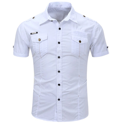 New Fashion 2023 Men's Safari Shirt Short Sleeve Summer Casual Tactical 100% Cotton Cargo Outdoor Pocket Work Shirts for Men