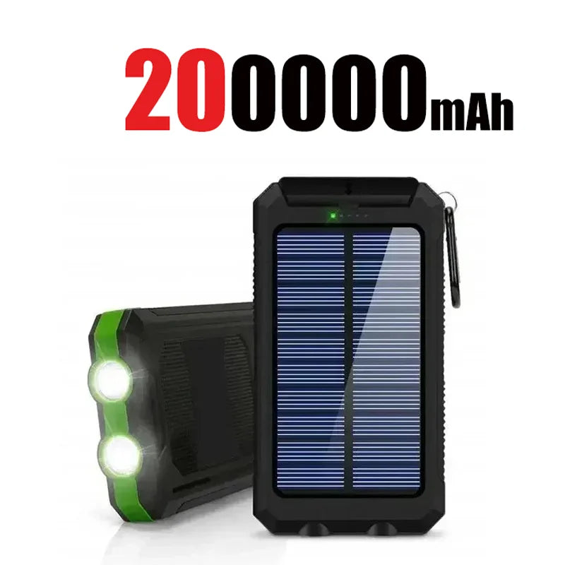 200000mAh Power Bank Fast Charging Outdoor Large Capacity External Battery Solar PowerBank Flashlight For iPhone Huawei Xiaomi