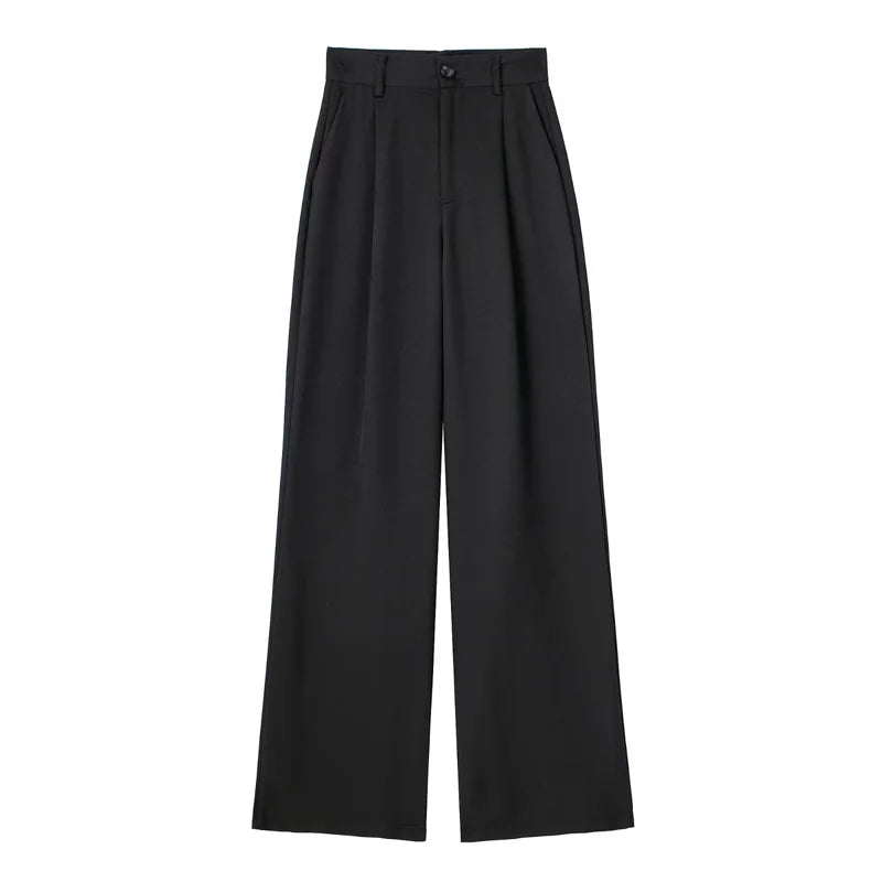 TRAF Women 2024 Wide leg Pants Baggy High Waist Pants Women's Wide Trousers Black Office wear Wide Pants Woman Autumn Trousers