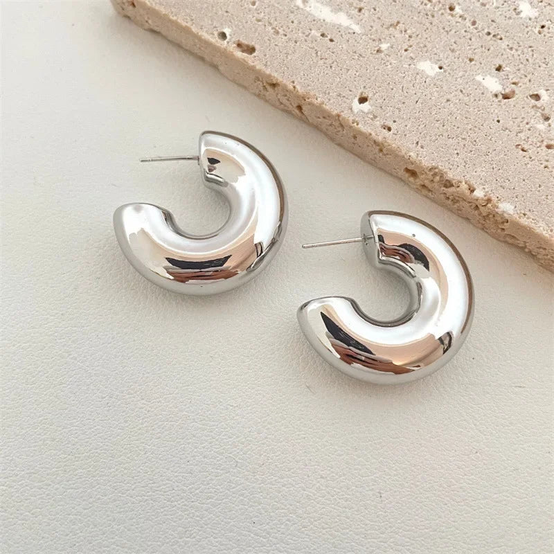 Fashion Korean Metal Elegant Hoop Earring FOR Woman New Vintage Geometric Statement Luxury Earrings Jewelry Brincos Gift