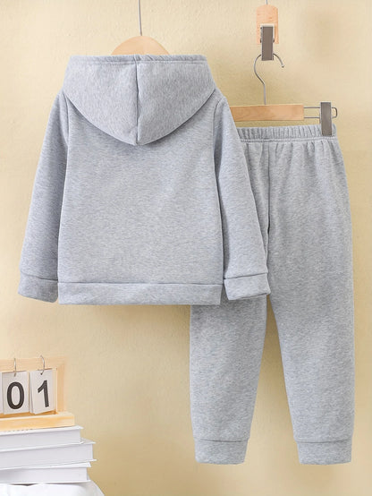 2set Girls Autumn and winter cute sweet casual fashion love pattern printed warm plus fleece hoodie and tracksuit pants