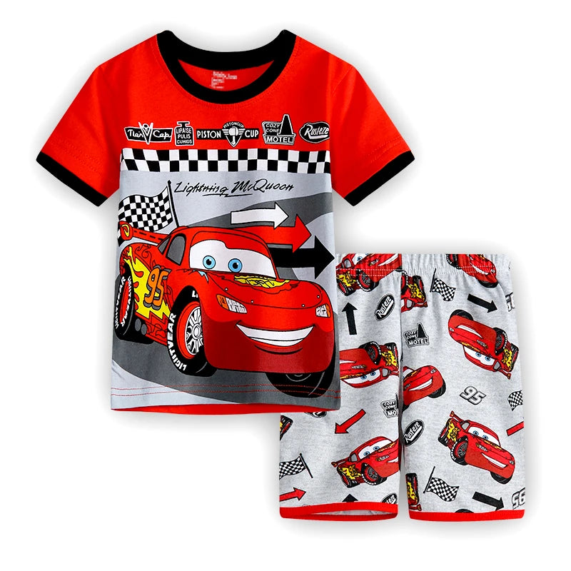 Summer Children Pajamas Set Short Sleeve T Shirt Shorts Car Boy Pyjamas Kids lightning mcqueen Pijamas Cartoon Baby Sleepwear