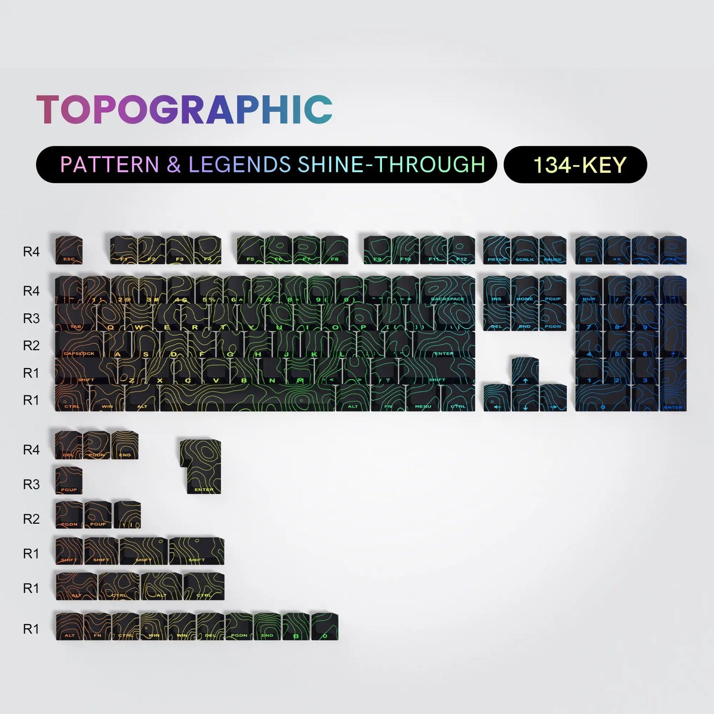 135 Keys Wood Grain Shine Through Keycaps Dye Sub Side Print PBT Keycaps Cherry Profile for Cherry Gateron MX Switch Keyboard