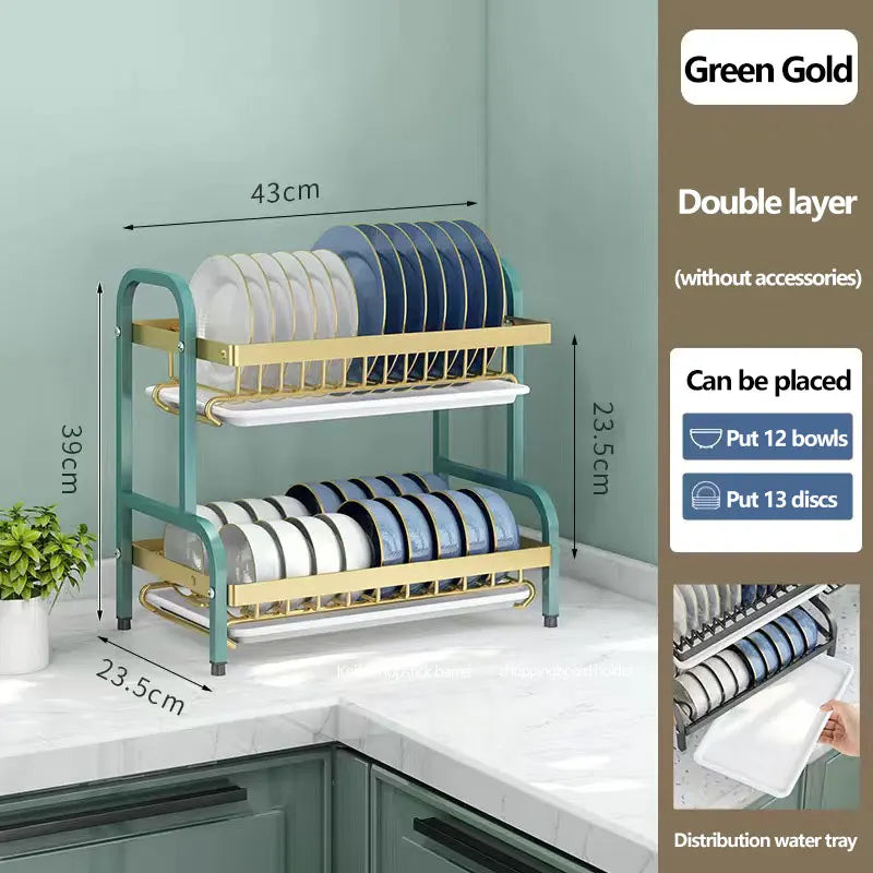 2025NEW Dish Drying Rack 2-Tier Compact Kitchen Dish Rack Drainboard Set Large Rust-Proof Dish Drainer with Utensil Holder