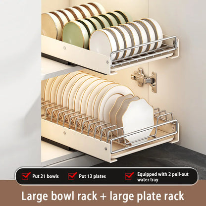 Pull Out Dish Racks Stainless Steel Bowl Storage Rack Cabinet Organizer Under Sink Pull-out Basket Drawer-type Plate Drain Rack