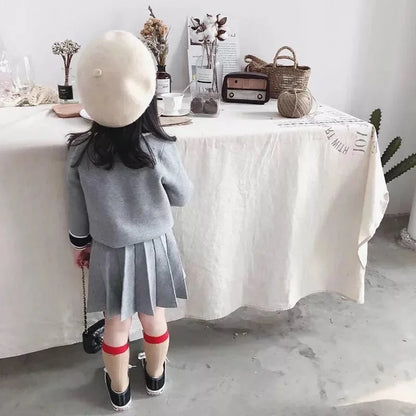 Fall Girls Fashion College Style Set Little Girls Casual Cardigan Knitwear + Skirt Toddler Clothing Spring Kids Cotton Sweater