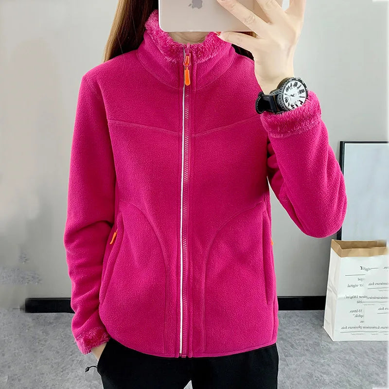 Autumn and winter Solid color Women's flocking thicken warm {double-sided can wear} casual sweatshirts coat Multi-color optional