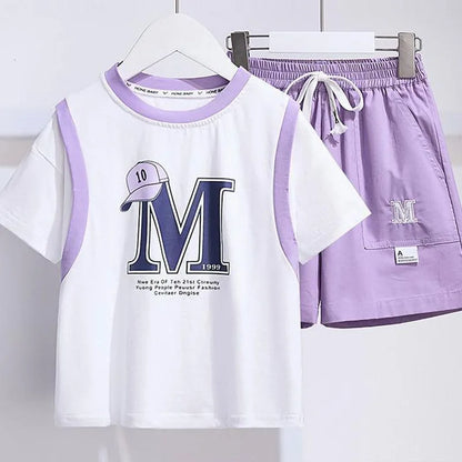 Summer Teenage Girls Clothes Set Children Letter Printed Tshirts and Shorts 2pcs Suit Kid Fashion Top Bottom Outfits Tracksuits