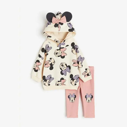 Mickey Cartoon Printed Long Sleeved Pullover Hooded Sweatshirt Long Pants Set Children's Sportswear Autumn And Winter Cloths