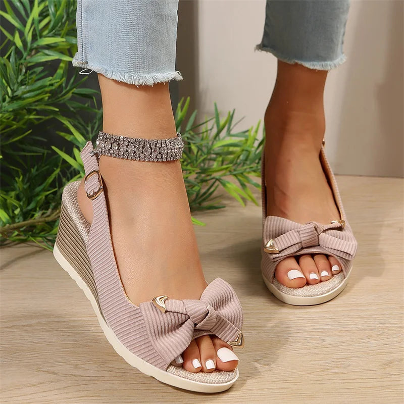 Women Sandals Wedges Fashion Buckle Peep Toe Comfort Lightweight High Heels Wear-resistant Women Office Wedding Sandals