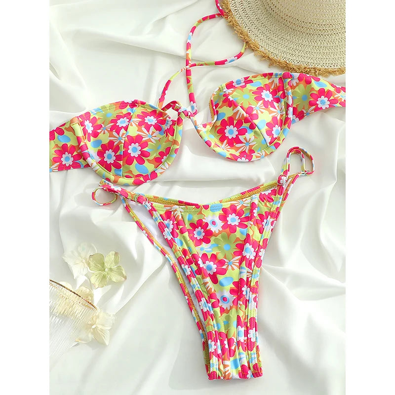 Push Up Swimsuit 2024 Bikinis Print Women Swimwear Cup Biquinis Brazilian Bikini Sets 2024 Bathing Suits Beach Wear Summer