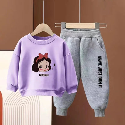 Autumn Baby Girl Boy Clothes Set Children Disney Snow White Printing Sweatshirt Top and Pants Bottom Suit Long Sleeve Tracksuit