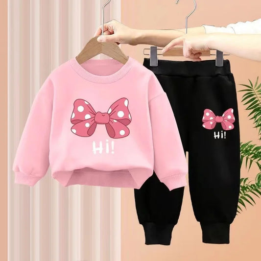 Autumn Baby Girl Clothes Set Children Sports Bow Letter Printing Sweatshirt Top and Pants Buttom Two Piece Suit Cotton Tracksuit