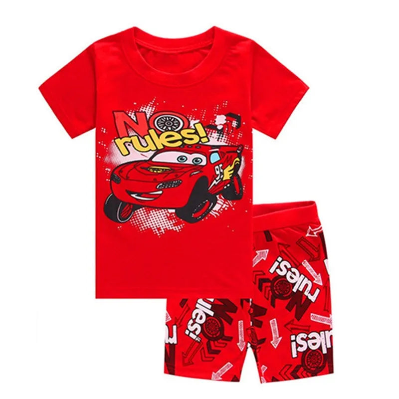 Summer Children Pajamas Set Short Sleeve T Shirt Shorts Car Boy Pyjamas Kids lightning mcqueen Pijamas Cartoon Baby Sleepwear