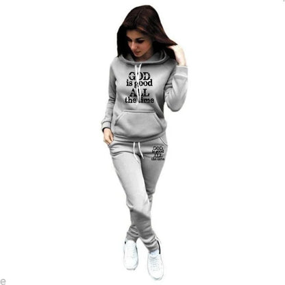 Women's Hoodie Set Sweatshirt Set GOD IS GOOD ALL THE TIME Print Sweatshirt Hoodie + Pants 2 Piece Sportswear