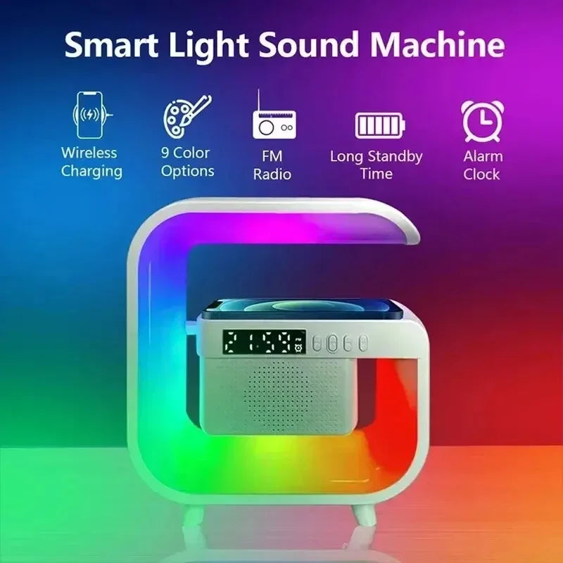 Wireless Charger Stand Pad Desktop Lamp Night Light Alarm Clock Bluetooth Speaker Fast Charging Station Dock For iPhone Samsung