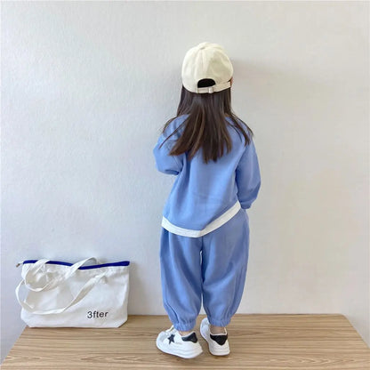 Girls' Spring and Autumn Suit 2022 New Children's Fashion Sports Sweater Two-Piece Set Baby Autumn One Set