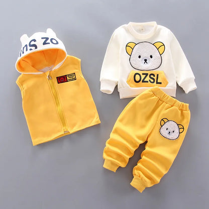 Children's Autumn and Winter Set 2024 Boys and Girls Cartoon Plush Coat+Hooded Vest+Pants Set Baby Warm Three Piece Set 0-4Y