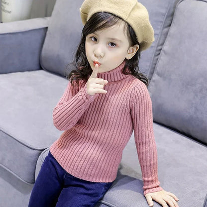 Baby Girls Winter Turtleneck Knitted Sweaters Clothes 2024 Autumn Children Boys Pullover Kids Knitwear