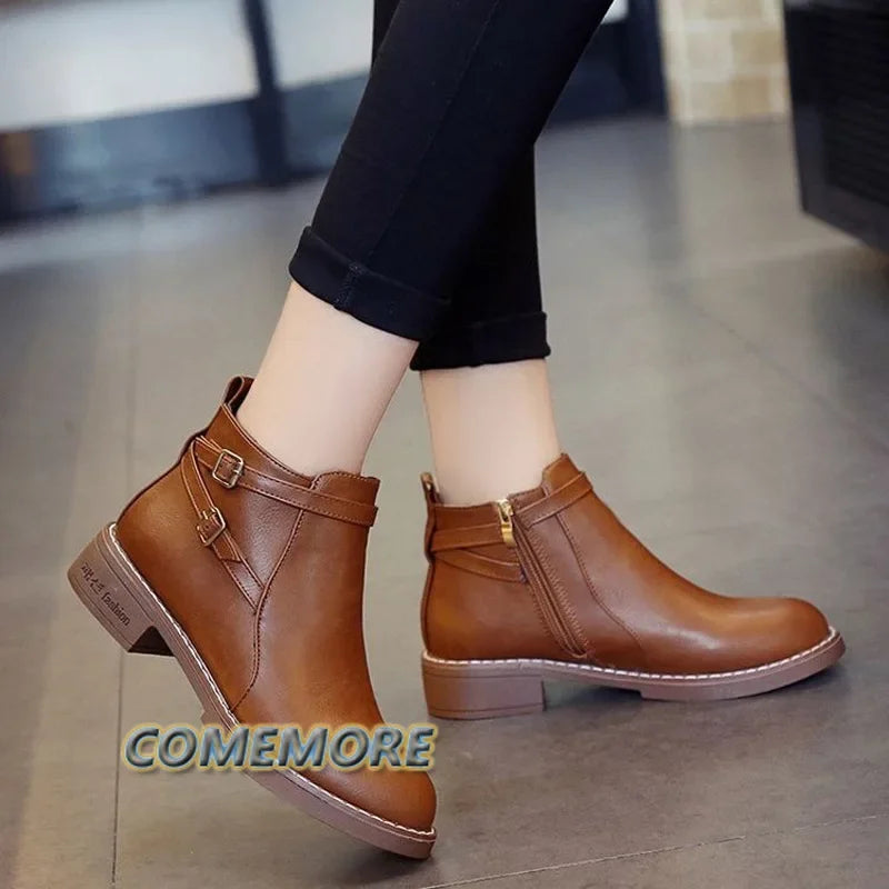 New 2024 Elegant Boots and Ankle Boots for Women Fashion Retro Platform Shoes Woman Autumn Round Toe  Luxury Ladies Shoes Casual