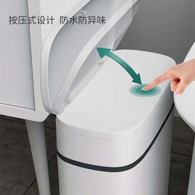 14L Push-type Trash Can Bathroom Trash Can Household Waterproof Narrow Gap Cleaning Storage Box Kitchen Trash Can Paper Basket