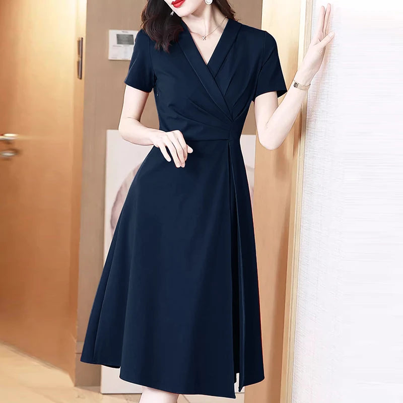 ZANZEA Elegant Women Pleated Dress 2024 Summer Short Sleeve Collect Waist Robe Vintage Party Vestidos Office Lady Korean Dresses