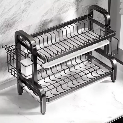 2025NEW Dish Drying Rack 2-Tier Compact Kitchen Dish Rack Drainboard Set Large Rust-Proof Dish Drainer with Utensil Holder