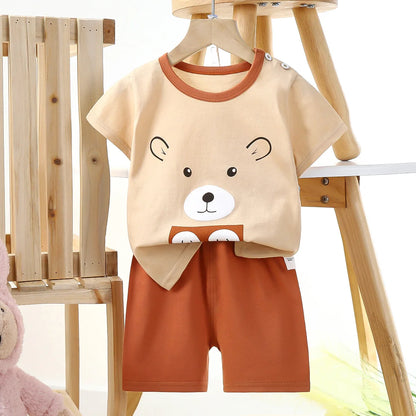 Children Clothing Suit Summer Cartoon Children's Sets Cotton T-Shirts Shorts Boys Girls Short Sleeve Kids Clothes